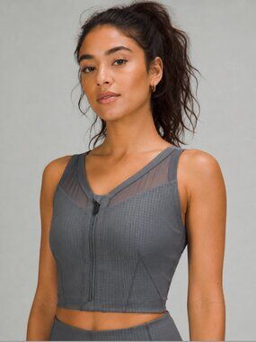 Lululemon Lab Front-Zip Light Gray Sports Bra Size 6